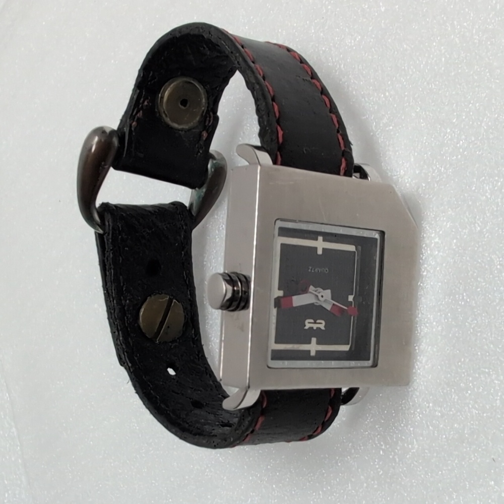 Rimanchik Silver Square Watch with Black and Red Accents